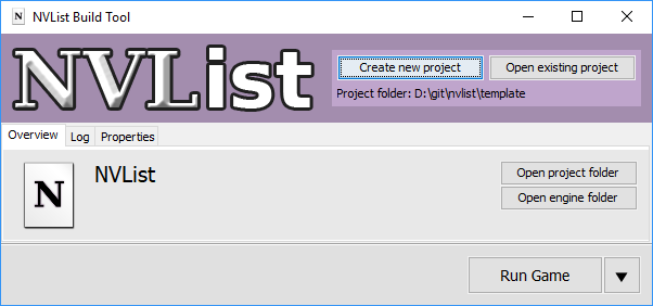 NVList build user interface screenshot